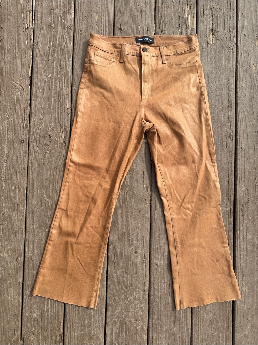 Just Black Camel-Tone “The Coated Kick Flare” Leg Jeans size 31